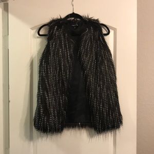 Black speckled faux fur vest